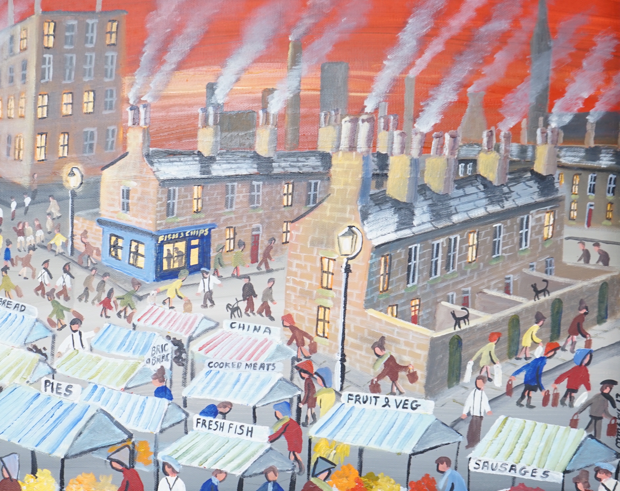 John Ormsby (b.1969), oil on canvas, Busy street scene with figures, signed and dated '12, 39 x 49cm